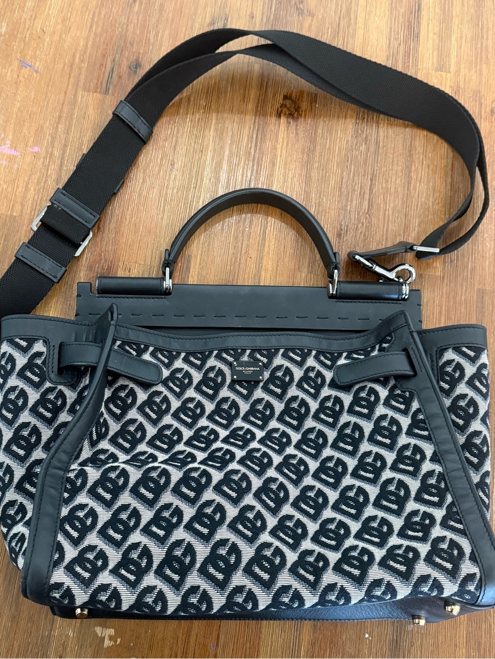 Dolce & Gabbana Black & Gray Monogram Shoulder Bag